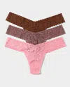 Hanky Panky 3-pack Low-rise Multicolor Lace Thongs In Pink Lady Mocha Brown