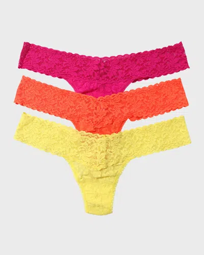 Hanky Panky 3 Pack Signature Lace Low Rise Thongs In Printed Box In Orange