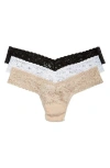 Hanky Panky 3-pack Low Rise Thong In Black/white/chai