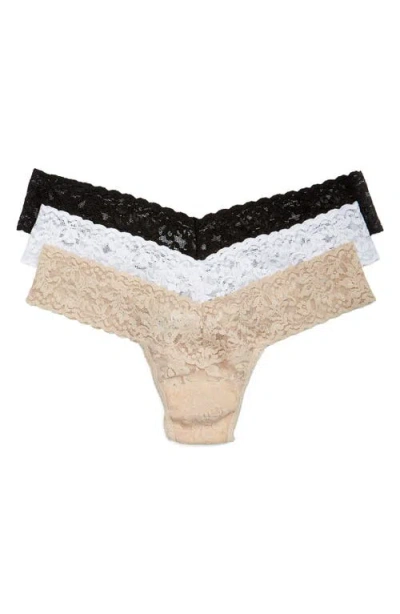 Hanky Panky 3-pack Low Rise Thong In Black/white/chai