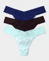 Hanky Panky 3-pack Original-rise Multicolor Lace Thongs In Blue Multi
