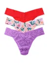 Hanky Panky 3 Pack Original Rise Thongs Buy Myself Flowers In Purple