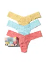 HANKY PANKY 3 PACK PETITE SIZE SIGNATURE LACE THONGS IN PRINTED BOX