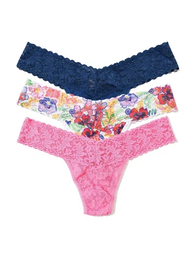 Hanky Panky 3 Pack Signature Lace® Low Rise Thongs Adorned In Multi