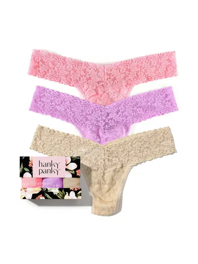 Hanky Panky 3 Pack Signature Lace® Low Rise Thongs In Printed Box