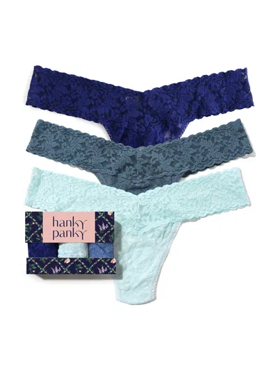Hanky Panky 3 Pack Signature Lace® Low Rise Thongs In Printed Box In Multi