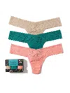 Hanky Panky Signature Lace Low Rise Thong Fashion 3-pack In Brown