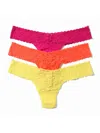 Hanky Panky 3 Pack Signature Lace Low Rise Thongs In Printed Box In Orange
