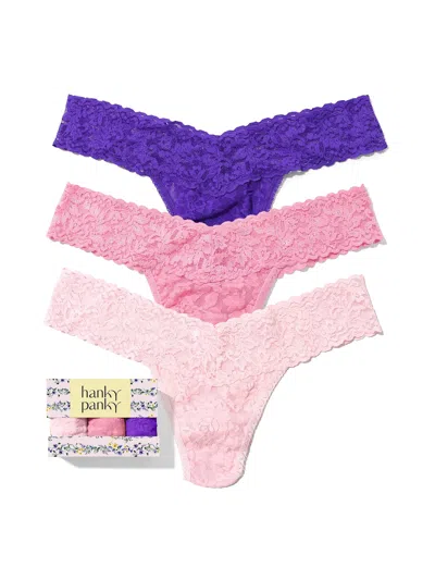 Hanky Panky 3 Pack Signature Lace® Low Rise Thongs In Printed Box In Multi