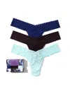 Hanky Panky 3 Pack Signature Lace Low Rise Thongs In Printed Box In Purple