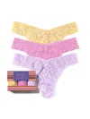 Hanky Panky 3 Pack Signature Lace® Original Rise Thongs In Pink Printed Box In Multi