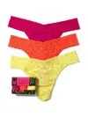 Hanky Panky 3 Pack Plus Size Signature Lace Original Rise Thongs In Printed Box In Orange