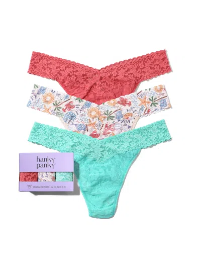 Hanky Panky 3 Pack Signature Lace® Original Rise Thongs Sea You Later In Brown