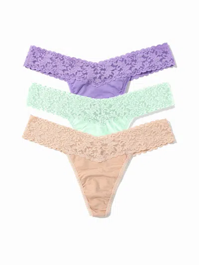 Hanky Panky 3 Pack Supima® Cotton Low Rise Thongs With Lace In Multi