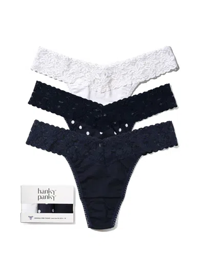 Hanky Panky 3 Pack Supima® Cotton Original Rise Thongs With Lace