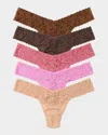 Hanky Panky 5-pack Low-rise Multicolor Lace Thongs In Honey Drifting Horizon Pink Quartz Cappuccino Chocolat Noir