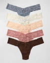 Hanky Panky 5-pack Low-rise Multicolor Lace Thongs In Shining Armor Gre