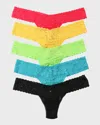 Hanky Panky 5 Pack Signature Lace Low Rise Thongs In Printed Box In Strawberry/sun Kisse