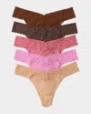 Hanky Panky 5 Pack Signature Lace Original Rise Thongs In Printed Box In Honey Drifting Horizon Pink Quartz Cappuccino Chocolat Noir