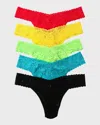 Hanky Panky 5 Pack Signature Lace Original Rise Thongs In Printed Box In Strawberry/sun Kisse