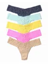 HANKY PANKY 5 PACK PETITE SIZE SIGNATURE LACE THONGS IN PRINTED BOX