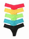 Hanky Panky 5 Pack Signature Lace Low Rise Thongs In Printed Box In Yellow