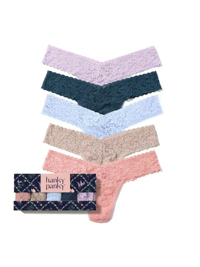 HANKY PANKY 5 PACK SIGNATURE LACE® LOW RISE THONGS IN PRINTED BOX