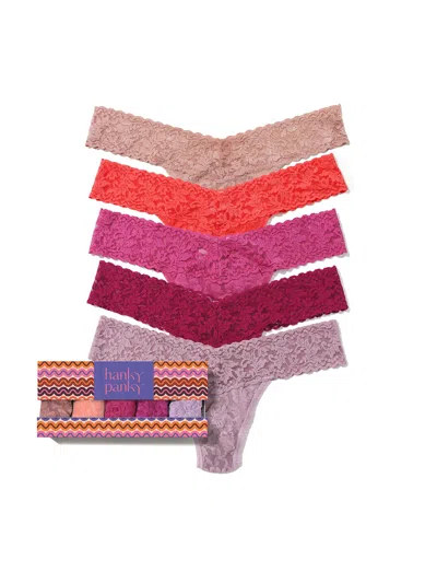 Hanky Panky 5 Pack Signature Lace® Low Rise Thongs In Printed Box In Multi