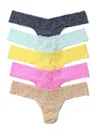 Hanky Panky 5 Pack Signature Lace Low Rise Thongs In Printed Box In Yellow