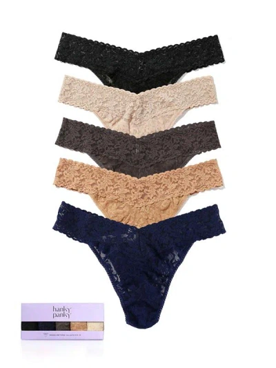 Hanky Panky 5 Pack Signature Lace® Original Rise Thongs In Animal Print