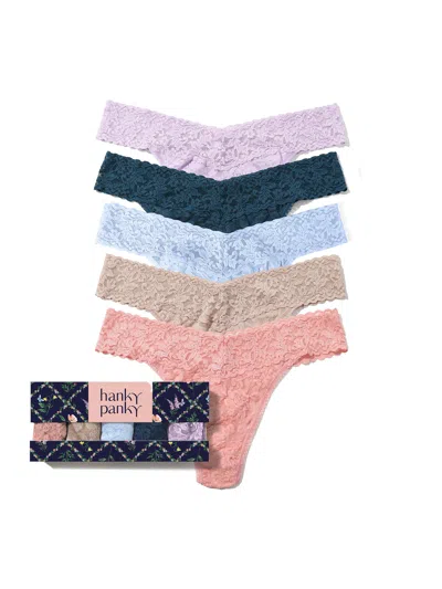 Hanky Panky 5 Pack Signature Lace Original Rise® Thongs In Printed Box In Multi