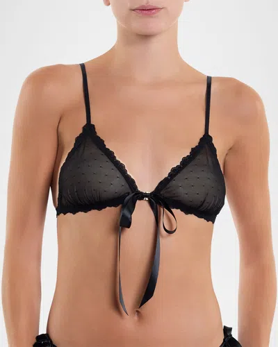 Hanky Panky Women's Oh Dotted Tulle Front Tie Bralette Bra In Black