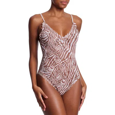 Hanky Panky Animal Print Lace Thong Bodysuit In Hide And Seek