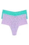 Hanky Panky Assorted 2-pack Retro High Waist Thongs In Agave/wisteria
