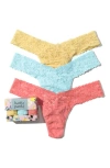 Hanky Panky Assorted 3-pack Low Rise Thongs In Buttercup, Celeste Blue, Balle
