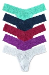 Hanky Panky 5 Pack Signature Lace Low Rise Thongs In Printed Box In Grey