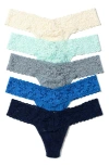 Hanky Panky Assorted 5-pack Lace Low Rise Thongs In Ivor/cele/grym