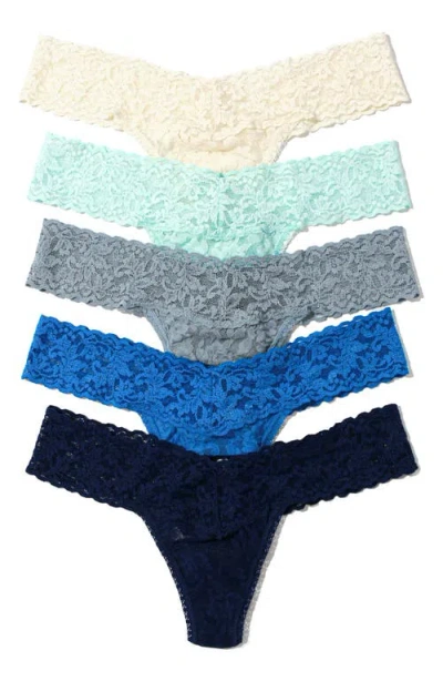 Hanky Panky Assorted 5-pack Lace Low Rise Thongs In Ivor/cele/grym