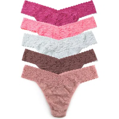 Hanky Panky Assorted 5-pack Lace Original Rise Thongs In Multi