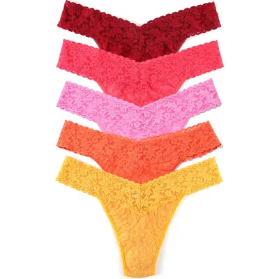 Hanky Panky Assorted 5-pack Lace Original Rise Thongs In Multi