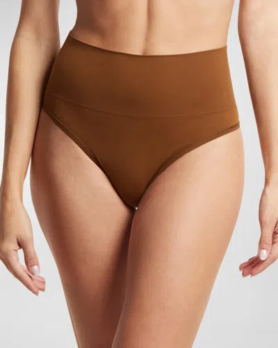 Hanky Panky Body Seamless Mid-rise Thong In Brown