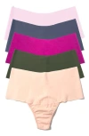 Hanky Panky Breathe 5-pack High Waist Thongs In Bliss/wstra/fusc