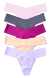 Hanky Panky Breathe 5-pack V-cut Thongs In Bliss/wstra/fusc