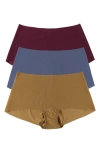 Hanky Panky Breathe Assorted 3-pack Boyshorts In Granite/dried Cherry/toffee