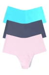 Hanky Panky Breathe Assorted 3-pack High Waist Thongs In Pbl/gra/bl