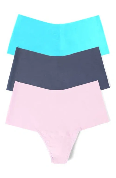 Hanky Panky Breathe Assorted 3-pack High Waist Thongs In Pbl/gra/bl
