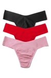 Hanky Panky Breathe Assorted 3-pack V-cut Thongs In Black/red/pink