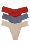 Hanky Panky Breathe Natural-rise Thongs 3-pack In Sundried Tomato/granite/taupe