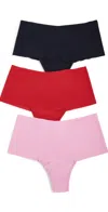 Hanky Panky Breathe Assorted 3-pack High Waist Thongs In Black/crimson/provence Pink