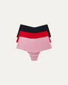 Hanky Panky Breathe Hi-rise Thongs 3-pack In Black Bliss Taupe